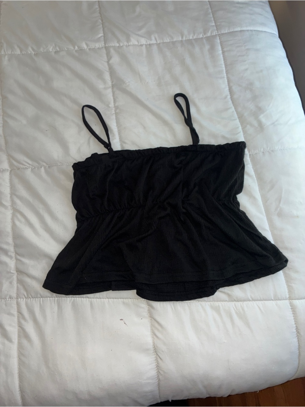 Black Smocked Peplum Cami Top